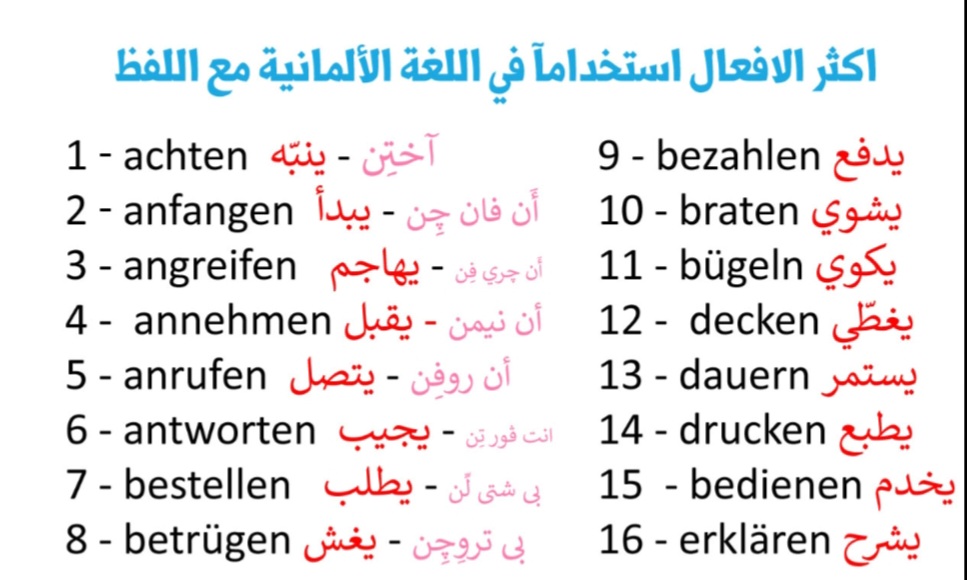 أفعال بالألماني مستوى a1 أفعال باللغة الألمانية للاستخدام اليومي